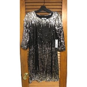 BB Dakota Sequin Dress, Size L, Ombré Black & Silver